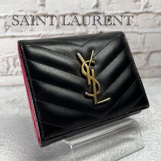 イヴ・サンローラン　財布　YSL 三つ折り　ツートン　ミニ財布 ブラック ピンク