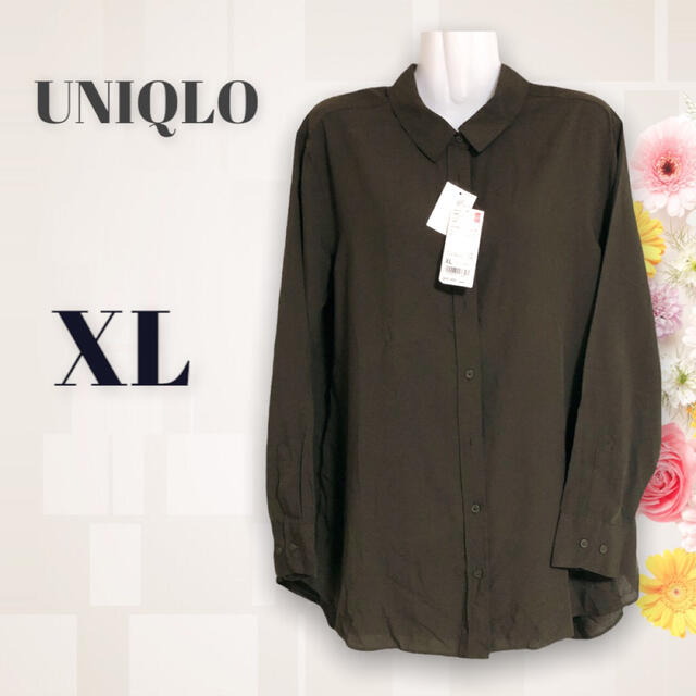 UNIQLO(ユニクロ)のユニクロ　タグ付き未使用　長袖ブラウス　シャツ　XL ゆったり　イージーケア　秋 レディースのトップス(シャツ/ブラウス(長袖/七分))の商品写真