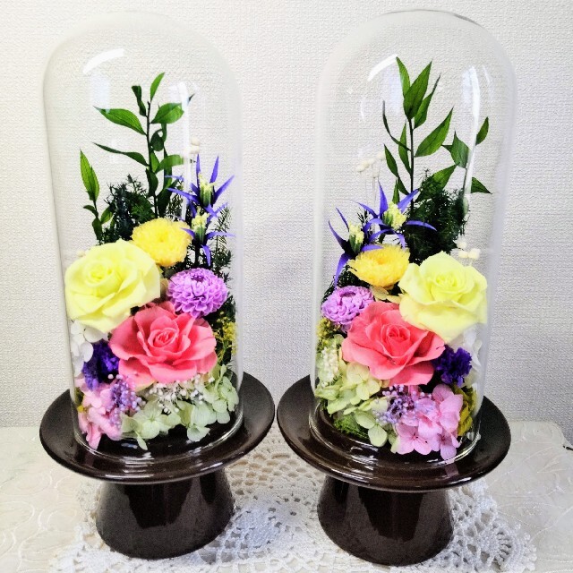 プリザーブドフラワー仏花　ガラスドーム　一対　お供え花