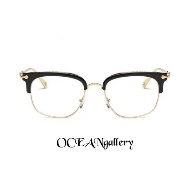 送料無料　ブラック黒ゴールド金色メタルクロス十字架フレーム伊達メガネ眼鏡めがね メンズのファッション小物(サングラス/メガネ)の商品写真