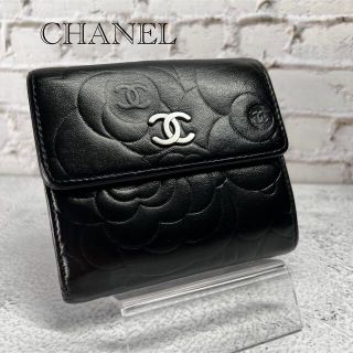 シャネル(CHANEL)の【美品】CHANEL シャネル カメリア 二つ折り財布 ブラック 黒(財布)