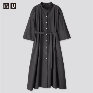 ユニクロ(UNIQLO)のUNIQLO スタンドカラーシャツワンピース M(ロングワンピース/マキシワンピース)