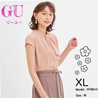 ジーユー(GU)の処分sale!新品タグ付☆ GU ジーユー☆タイリボンブラウス XL桃(シャツ/ブラウス(半袖/袖なし))