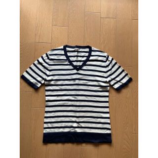 ユニクロ(UNIQLO)のユニクロ　Vネック　ボーダー　サマーニット(カットソー(半袖/袖なし))