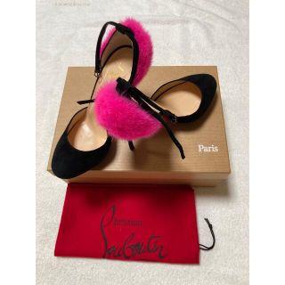 クリスチャンルブタン(Christian Louboutin)のクリスチャンルブタン　ファー付きベロア　ヒールサンダル　35.5 新品未使用品(サンダル)