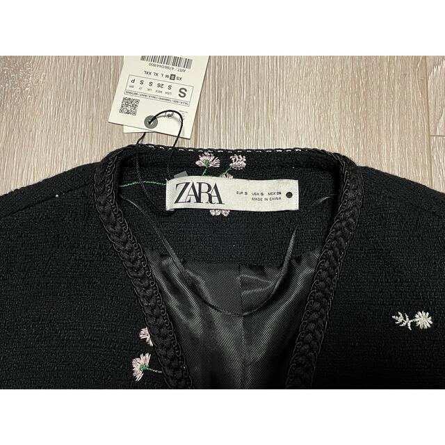 新品未使用タグ付き　ZARA エンブロイダリー　花柄　刺繍　ジャケット　S 黒 6