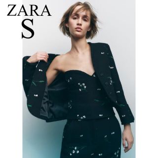 ザラ(ZARA)の新品未使用タグ付き　ZARA エンブロイダリー　花柄　刺繍　ジャケット　S 黒(ノーカラージャケット)