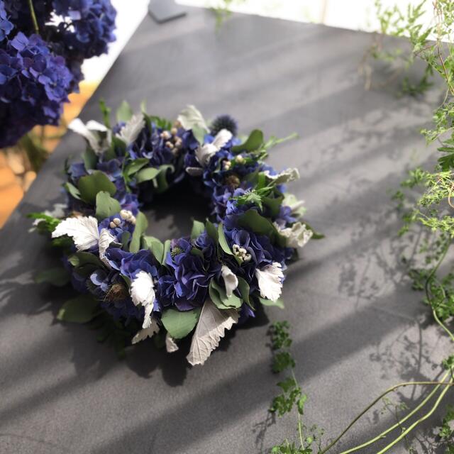 瑠璃色紫陽花のリース✳︎ドライフラワー - リース