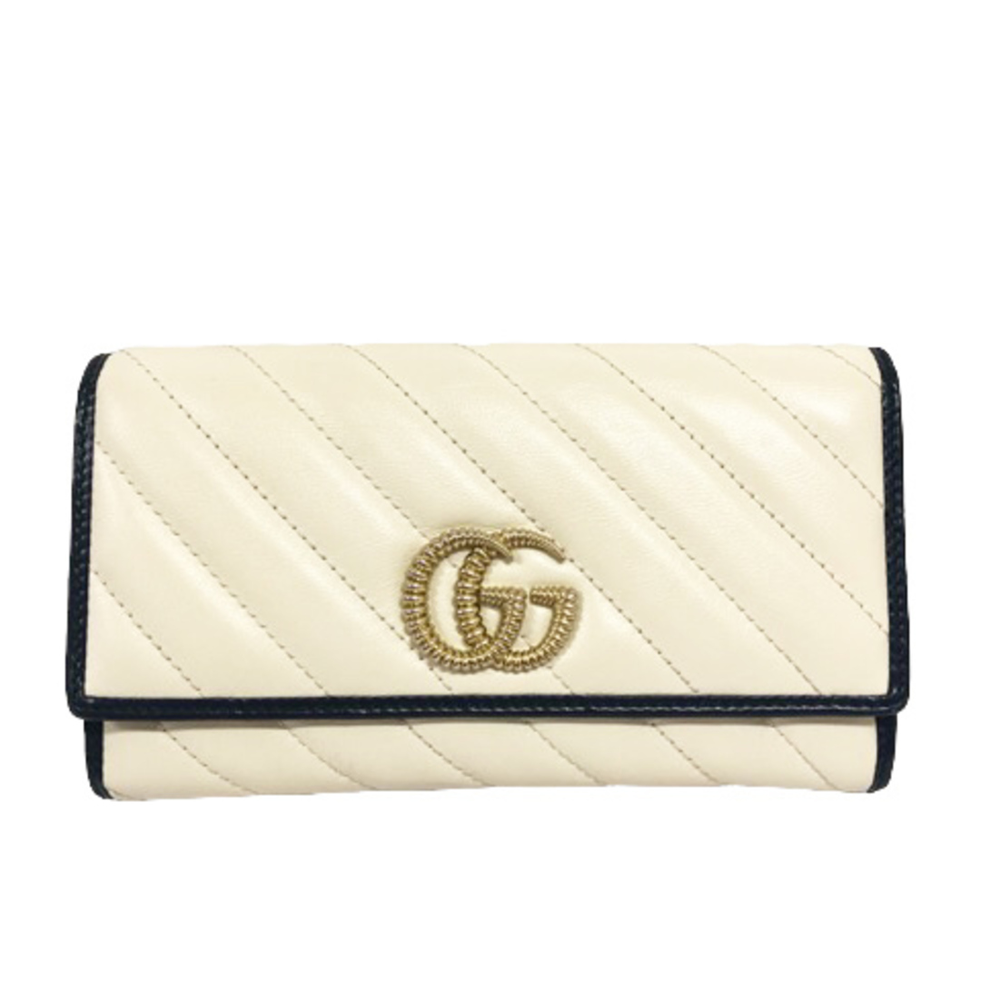 グッチ GUCCI 長財布 GGマーモント レザー ホワイト＆ブルー 【セール