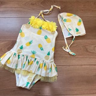 新品☆女の子キッズ水着&帽子セット☺︎100 パイナップル柄　可愛い(水着)