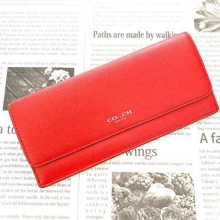 コーチ(COACH)のCOACH コーチ　長財布　赤　薄型　スリム　フラップ(財布)