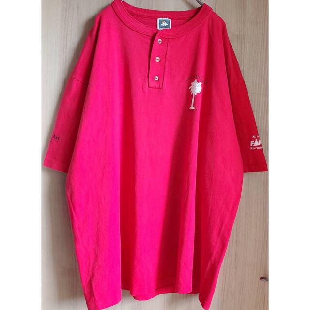 US古着 USA製 Tシャツ ヘンリーネック シングルステッチ ロックフェス 赤 メンズのトップス(Tシャツ/カットソー(半袖/袖なし))の商品写真