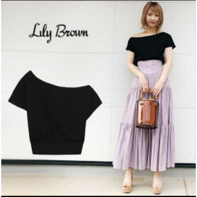 Lily Brown(リリーブラウン)のリリーブラウン　ワンショルダーニットトップス ブラック レディースのトップス(ニット/セーター)の商品写真