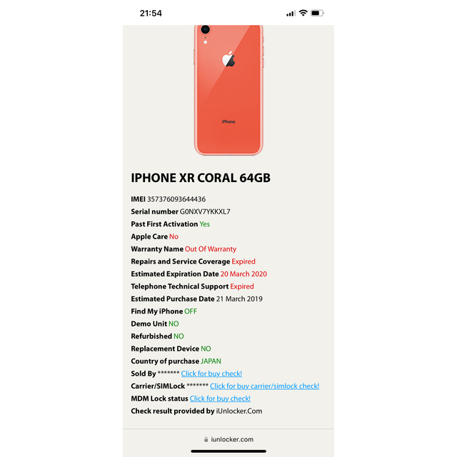 iPhoneXR Coral 64GB SIMフリー