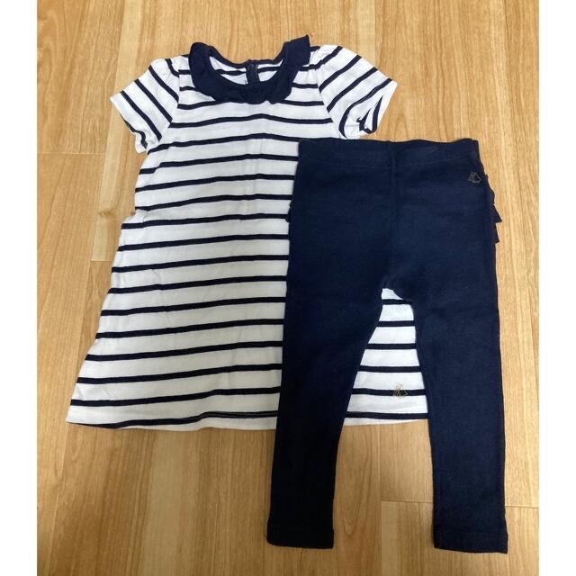 PETIT BATEAU(プチバトー)の【プチバトー 】ボーダーワンピース&レギンス　セット キッズ/ベビー/マタニティのベビー服(~85cm)(ワンピース)の商品写真