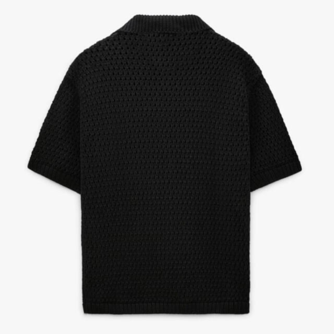 ZARA(ザラ)の【新品未使用】値下げZARA クロシェニット ポロシャツ 黒 タグ付き メンズのトップス(ポロシャツ)の商品写真