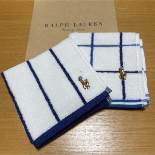 ラルフローレン(Ralph Lauren)の新品　ラルフローレン　ハンドタオル　チェック　ストライプ　ホワイト(ハンカチ/ポケットチーフ)