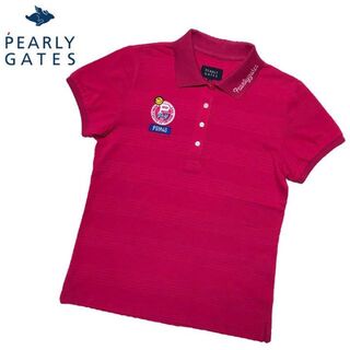 パーリーゲイツ(PEARLY GATES)の美品 PEARLYGATES ボーダー 半袖 ポロシャツ レッド ニコちゃん(ウエア)