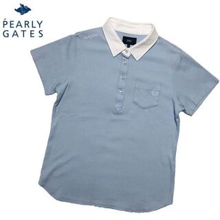 パーリーゲイツ(PEARLY GATES)のPEARLYGATES 半袖 ポロシャツ ストライプ 刺繍 ブルー(ウエア)