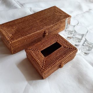 未使用 アタ製品  藤 ラタン かご バリ島  カラトリー/ティッシュ まとめ(テーブル用品)