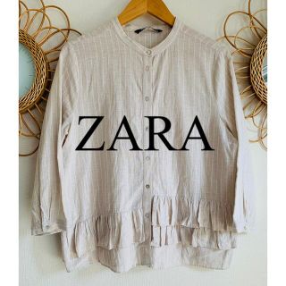 ザラ(ZARA)の美品　ZARA ザラ　トップス　シャツ　ブラウス　リネン　ストライプ　人気　完売(シャツ/ブラウス(長袖/七分))