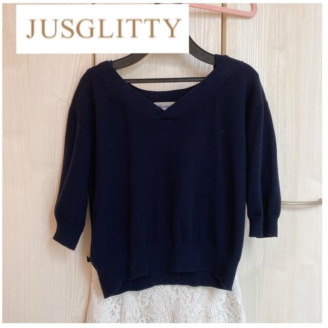 JUSGLITTY(ジャスグリッティー)の【着回し抜群】JUSGLITTY ニット ネイビー トップス レディースのトップス(ニット/セーター)の商品写真