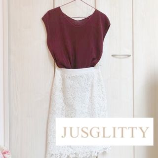 ジャスグリッティー(JUSGLITTY)の【美品】JUSGLITTY 華奢見え カットソー バーガンジー(カットソー(半袖/袖なし))