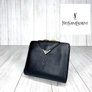 サンローラン ヴィンテージ Yロゴ ステッチ がま口 ゴールド金具 長財布 レザー レディース SAINT LAURENT 【1-0116975】