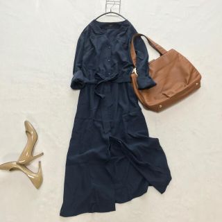 アーバンリサーチロッソ(URBAN RESEARCH ROSSO)のsou様専用　ロッソ F スキッパーシャツワンピース 美シルエット　ネイビー(ロングワンピース/マキシワンピース)