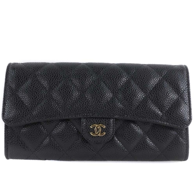 【CHANEL】シャネル クラシック ロング フラップ AP0241 マットキャビアスキン 黒 レディース 長財布スナップボタン内側