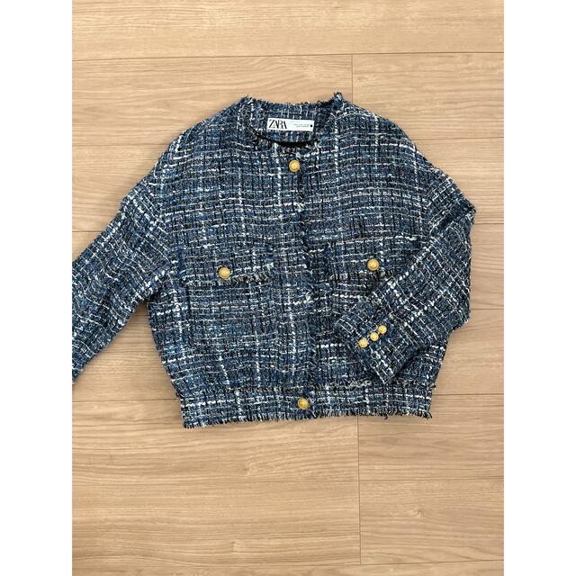 ZARA】ノーカラーツイードジャケット - ノーカラージャケット