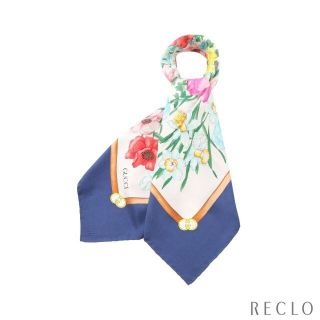 グッチ(Gucci)のスカーフ 花柄 シルク アイボリー マルチカラー(バンダナ/スカーフ)