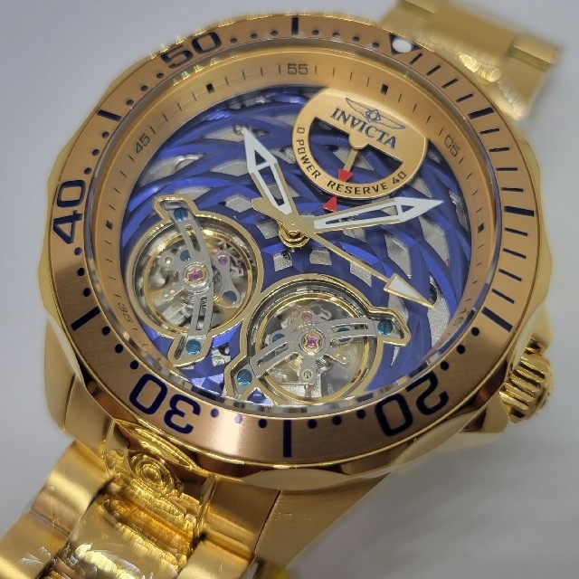 Invicta 47mm Gダイバー デュアルオープンハート ゴールド×ブルー