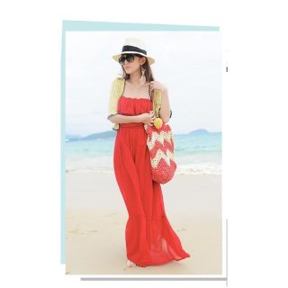 リゾートワンピース シフォン ノースリーブ 海 リゾート 体型カバー(ロングワンピース/マキシワンピース)