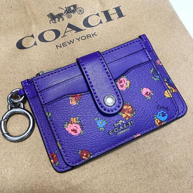 COACH コーチ カードケース コインケース 小銭入 パープル　ローズ柄 | フリマアプリ ラクマ