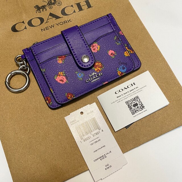 COACH コーチ カードケース コインケース 小銭入 パープル　ローズ柄