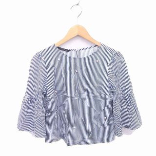 ザラ(ZARA)のザラ ベーシック カットソー ブラウス ストライプ 七分袖 S 紺 白 /TT7(その他)