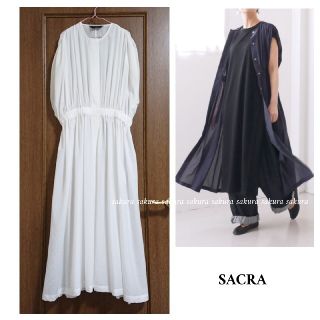 サクラ(SACRA)のオレンジ様専用 ✿未使用✿ SACRA トリアセテートギャザーワンピース(ロングワンピース/マキシワンピース)