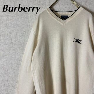 バーバリー(BURBERRY)のBURBERRY バーバリー コットンニット ワンポイントロゴ 薄手 アイボリー(ニット/セーター)