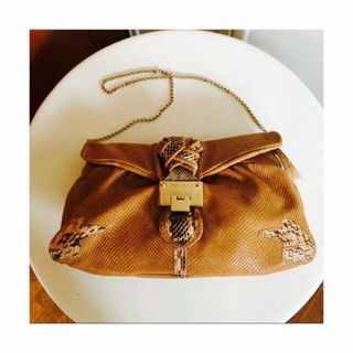 ジミーチュウ(JIMMY CHOO)の良品希少美品　ジミーチュウ  パイソンレザーバッグ♪ブラウン　ゴールドチェーン(ショルダーバッグ)