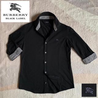 バーバリーブラックレーベル(BURBERRY BLACK LABEL)のバーバリーブラックレーベル　襟袖裏ギンガムチェック柄　鹿の子七分袖シャツ(シャツ)