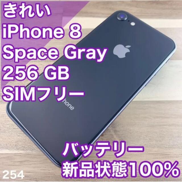 iPhone8 SpaceGray 256GB SIMフリーバッテリー100%