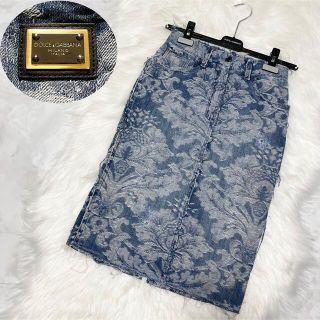 本物 ドルチェ&ガッバーナ 花柄 ダメージ加工 デニム スカート 38
