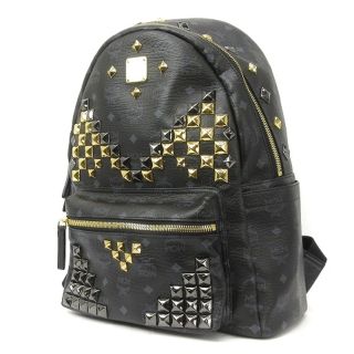 エムシーエム(MCM)のエムシーエム リュックサック バックパック Mスタッズ レザー 黒 ブラック 鞄(リュック/バックパック)