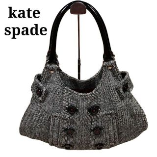 ケイトスペードニューヨーク(kate spade new york)のkate spade ケイト スペード ツイード ハンドバッグ ボタン レザー(ハンドバッグ)