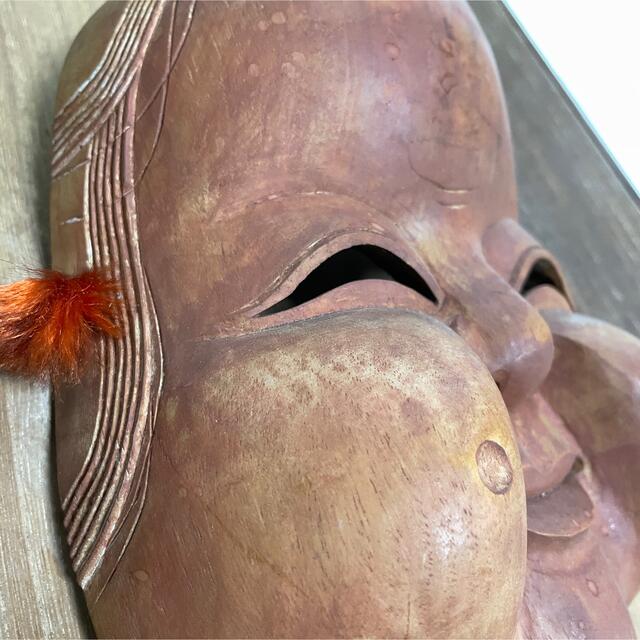 讃岐一刀彫 在銘 飾り面 天然木 お多福 能面 伝統工芸品 彫刻額装 8