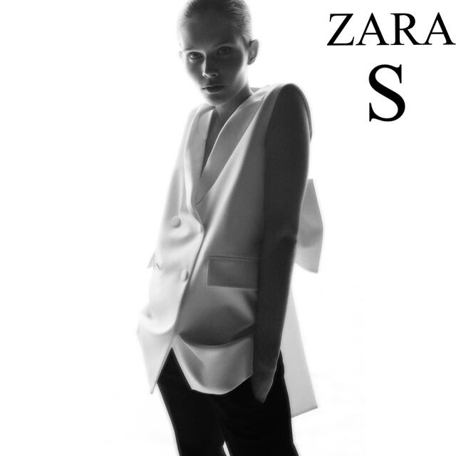 ZARA(ザラ)の新品未使用タグ付き　ZARA ボウディテール　ベストワンピース　リボン　ジレ　S レディースのトップス(ベスト/ジレ)の商品写真