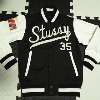 ステューシー(STUSSY)の希少ステューシー35周年☆星条旗ボタンナップ濃紺スタジャン白M/110cmサイズ(ジャケット/上着)