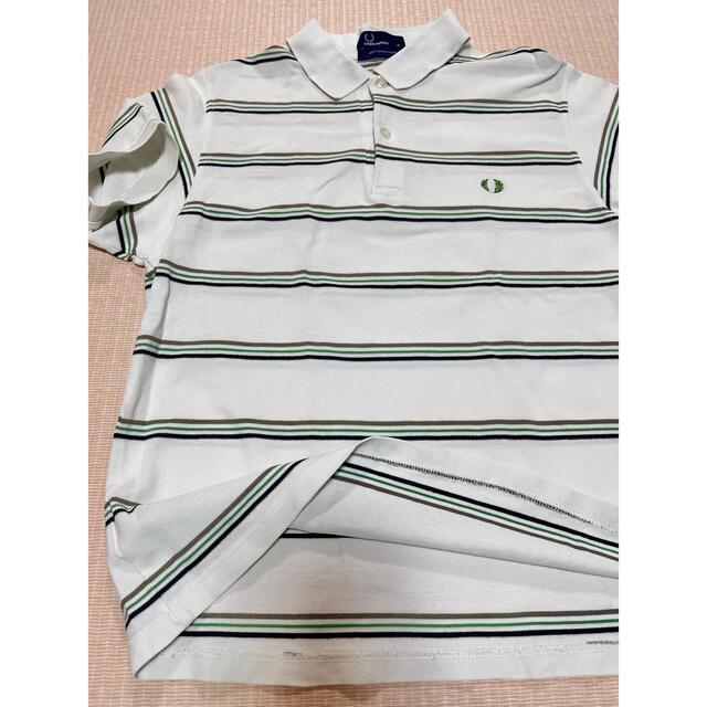 FRED PERRY(フレッドペリー)のフレッドペリー ポルトガル製 ボーダー 半袖 ポロシャツ メンズM 白 メンズのトップス(ポロシャツ)の商品写真