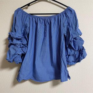 ザラ(ZARA)のザラ　ストライプブラウス　オフショルダー　フリル袖(シャツ/ブラウス(長袖/七分))